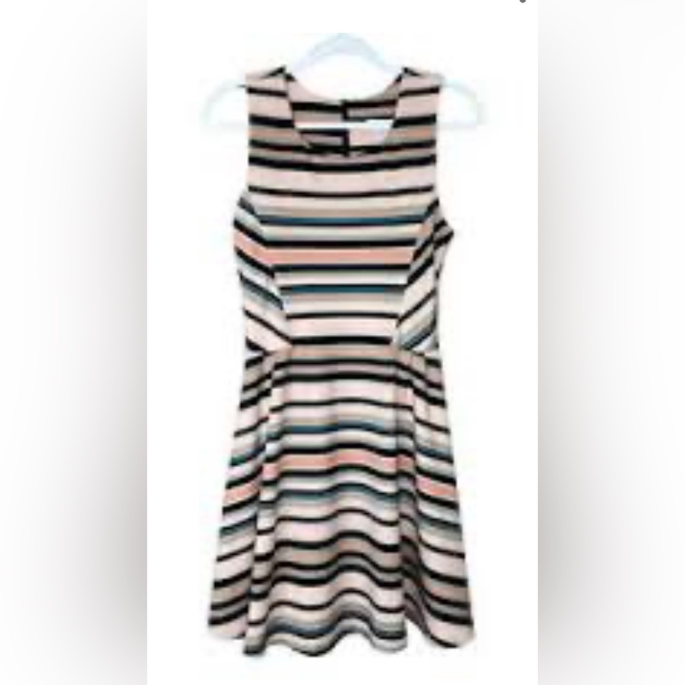 Women Bar Ill Light Pink Black Stripe Fit & Flare sleeveless Dress Small